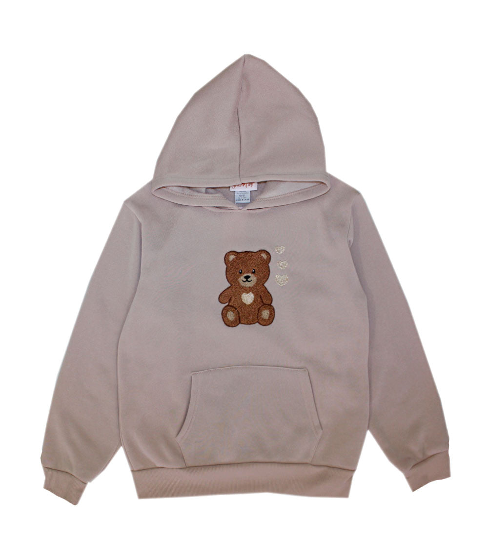GIRLS PINK 7-16 Bear Patch Hooded Fleece Jacket with Kangaroo Pocket - 0253167