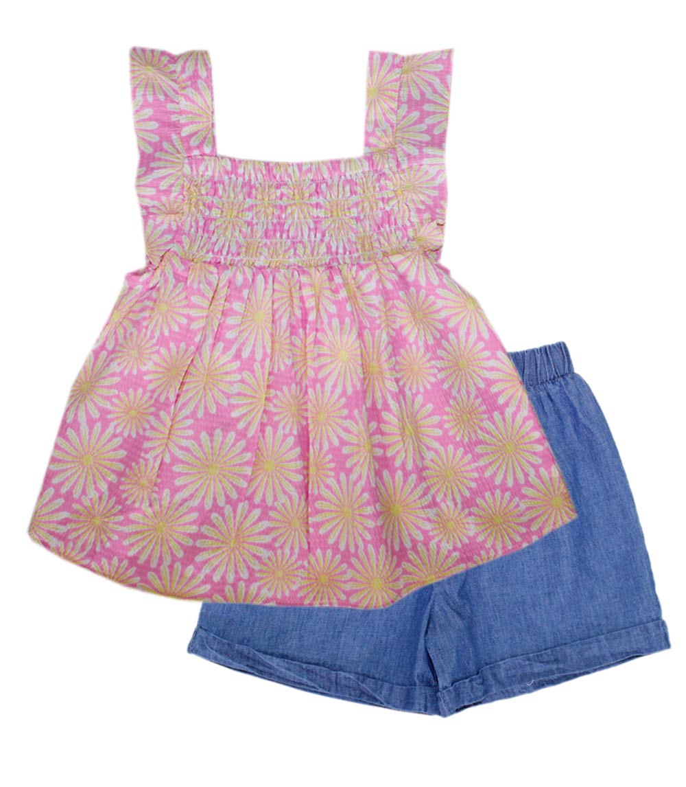 GIRLS PINK Smocked Yoke Top and Denim Short With Cuff - 2155102