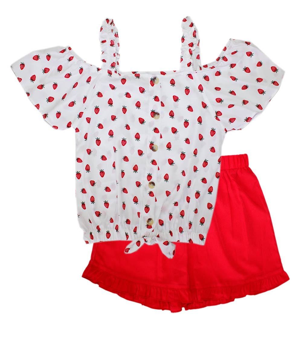 GIRLS PINK Strawberry Print Polycrepe Top with Polycrepe Short Set - 2829967