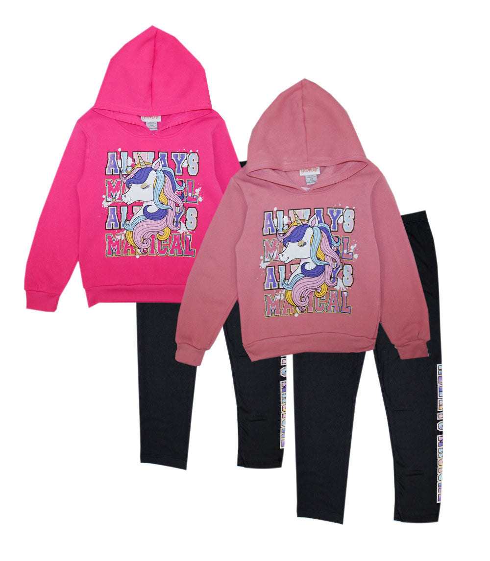 GIRLS PINK Unicorn Screen LS Hooded Top and Black Legging - 7302504