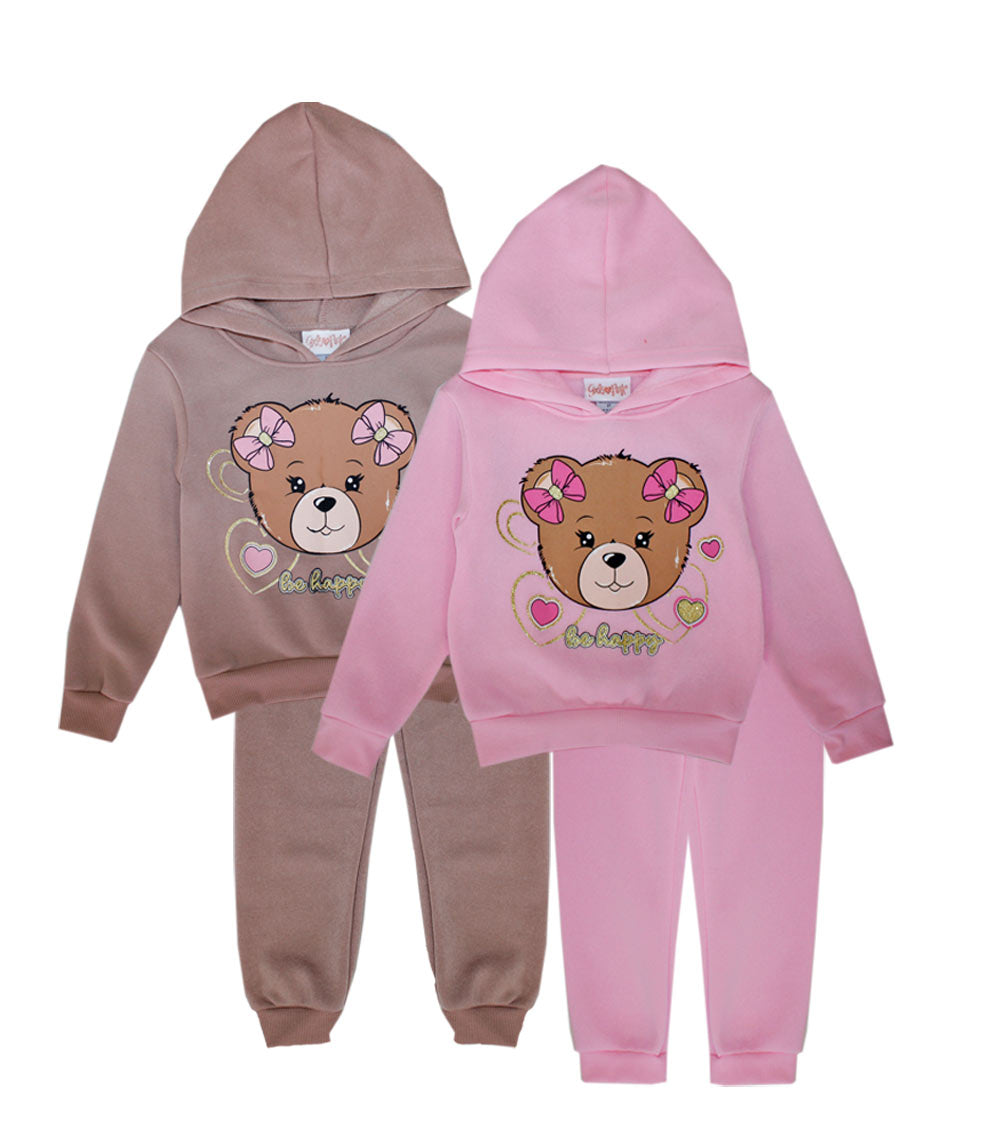 GIRLS PINK Bear Screen Hooded Pull Over Jogset-8601304