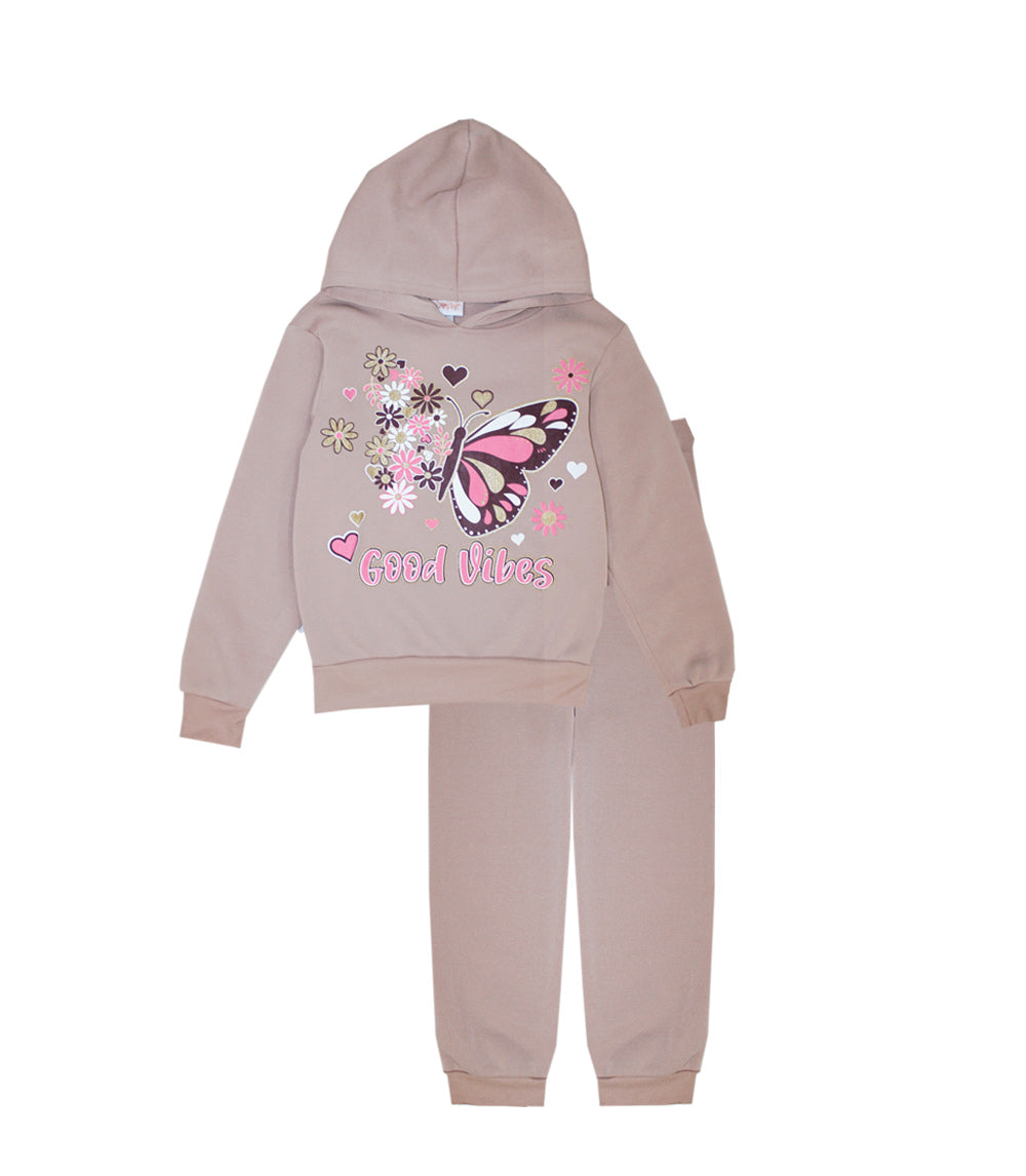 GIRLS PINK Butterfly Screen Hooded Pull Over Jogset-8605227