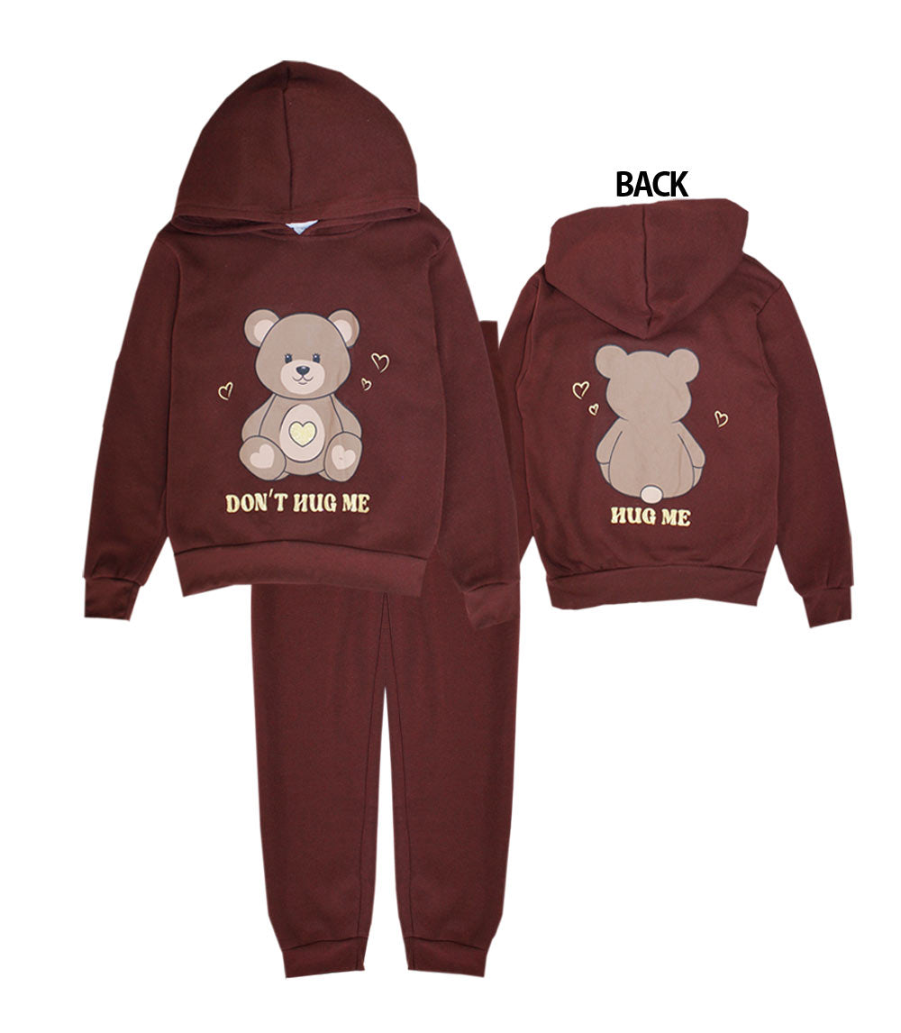 GIRLS PINK Bear Screen Hooded Pull Over Jogset-8606427