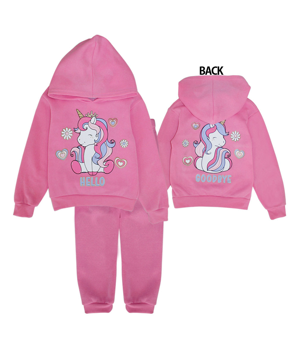 GIRLS PINK Unicorn Screen Hooded Pull Over Jogset-8672104