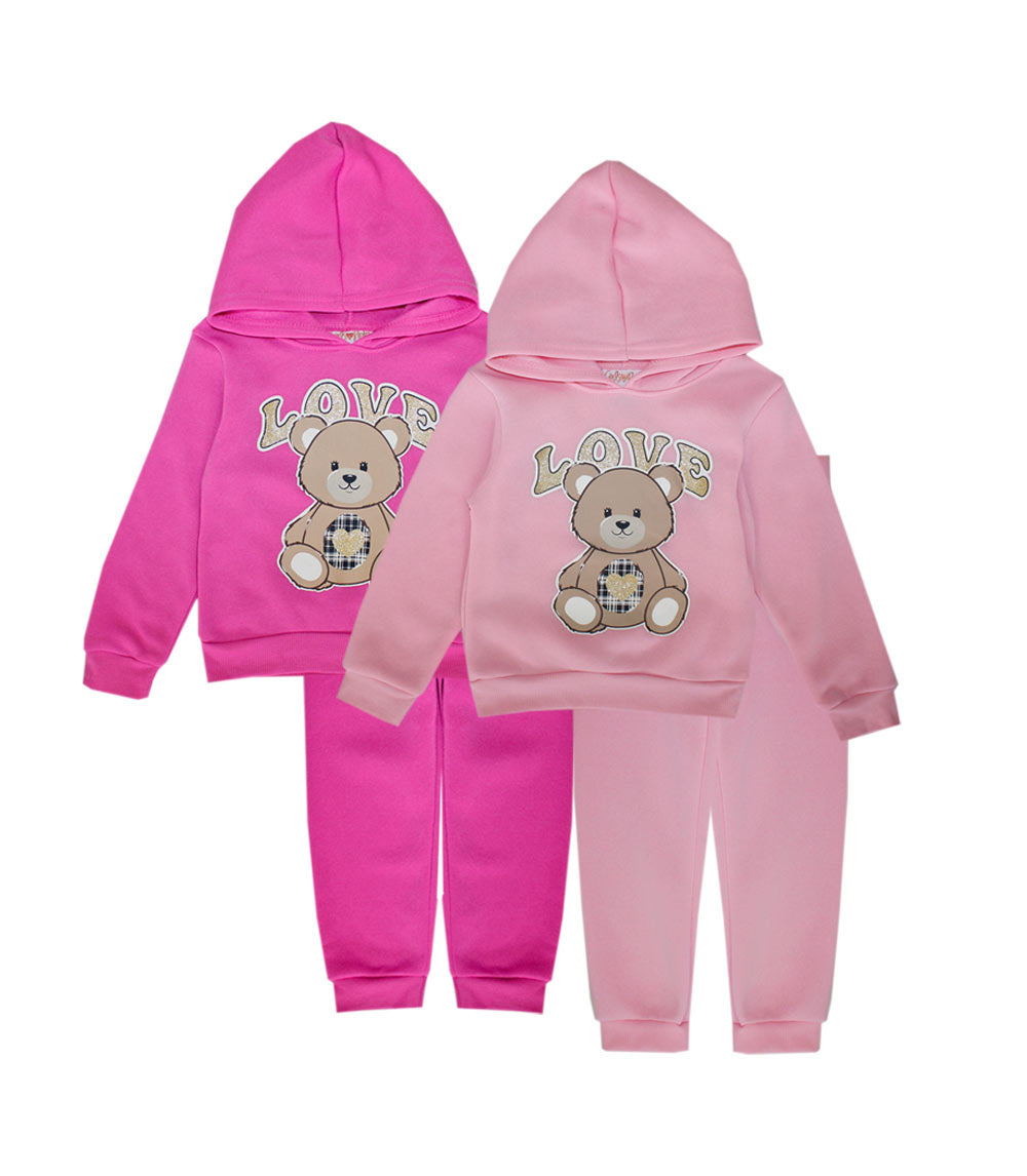 GIRLS PINK Teddy Bear Love Screen Hooded Pull Over Jogset-86888101