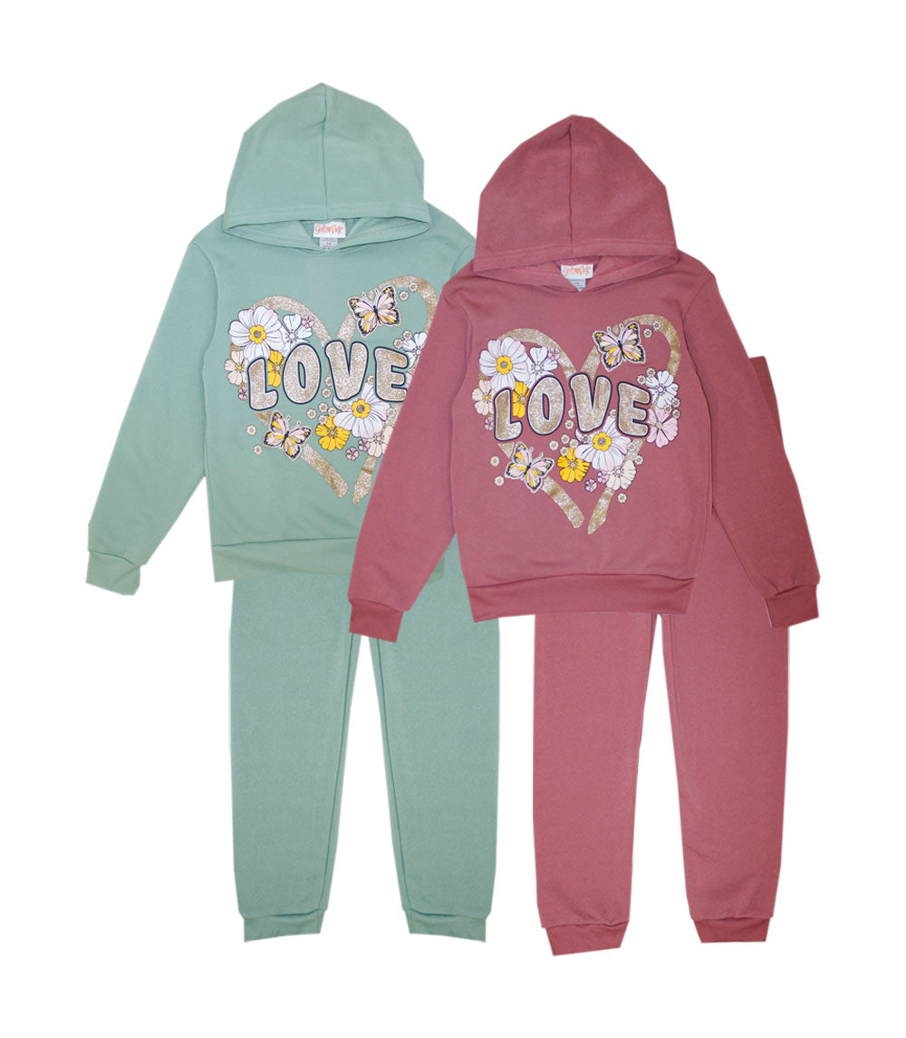 GIRLS PINK Love Screen Hooded Pull Over Jogset-8697927