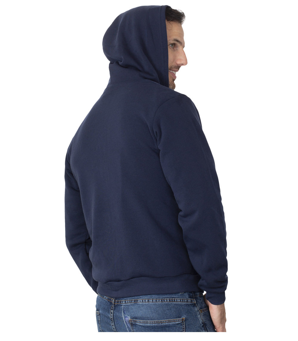 Men Zip Front Fleece Hoodie Jacket Navy - 0283309