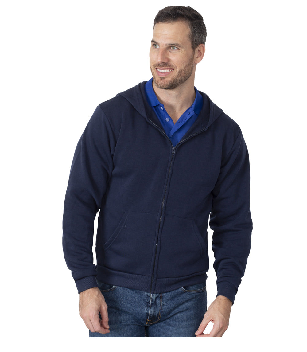 Men Zip Front Fleece Hoodie Jacket Navy - 0283309