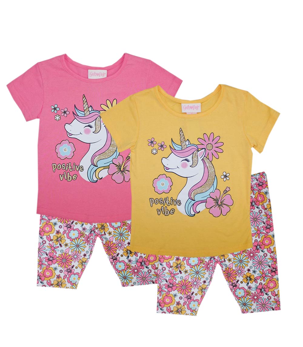 Girls Pink Unicorn Positive Vibe Top w Biker Legging - 2232801