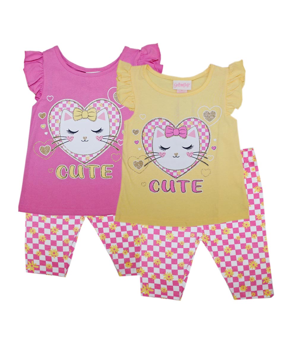 Girls Pink Love Cat Screen Top w Biker Legging - 2255201