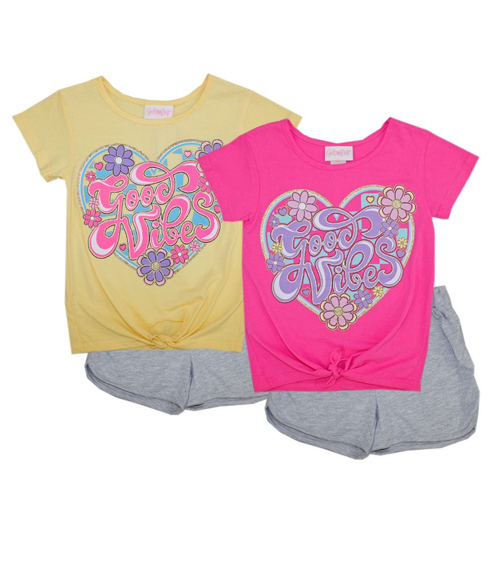 GIRLS PINK Good Vibes Heart Tie Front Top Short Set - 2261402