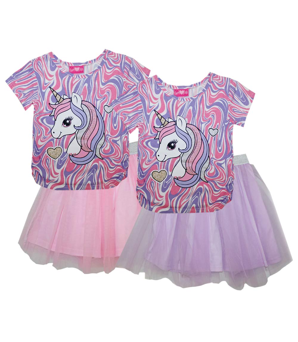 GIRLS PINK 4-6X Unicorn Screen Top & Tutu Skirt-2435404