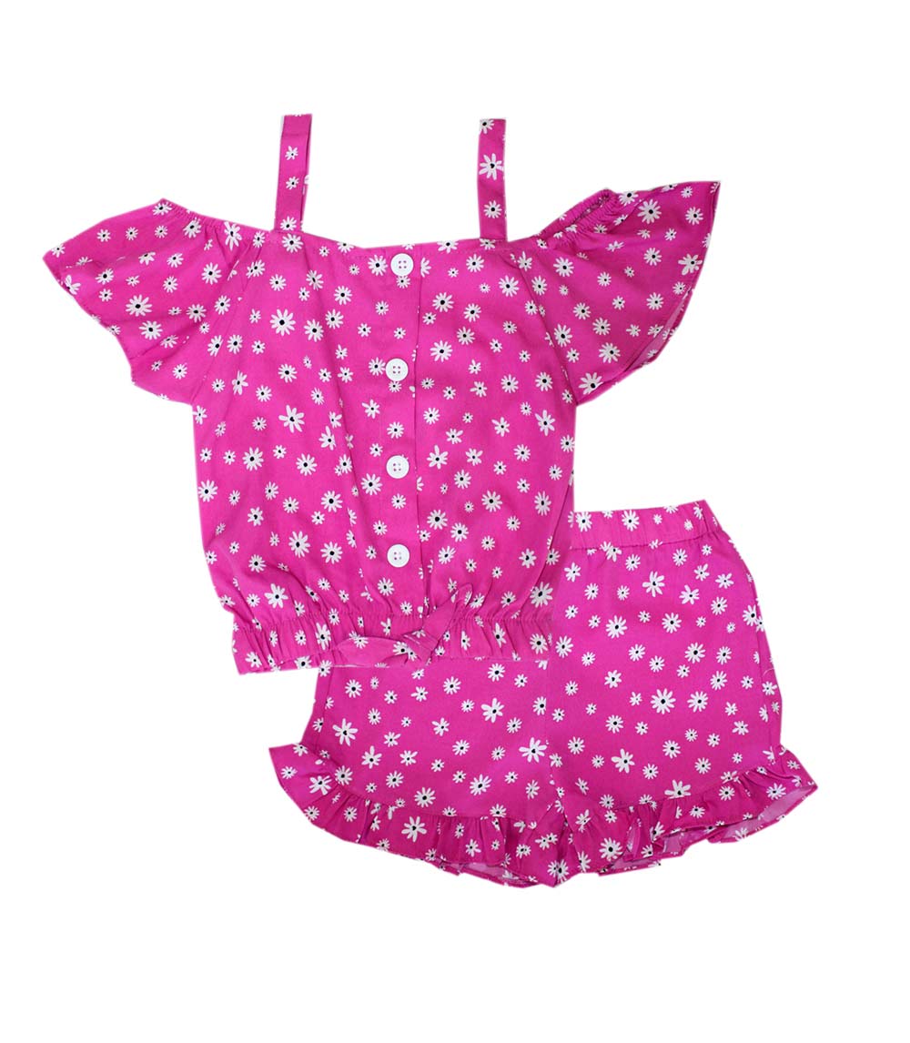GIRLS PINK Floral Print Top and Ruffle Shorts-2864802