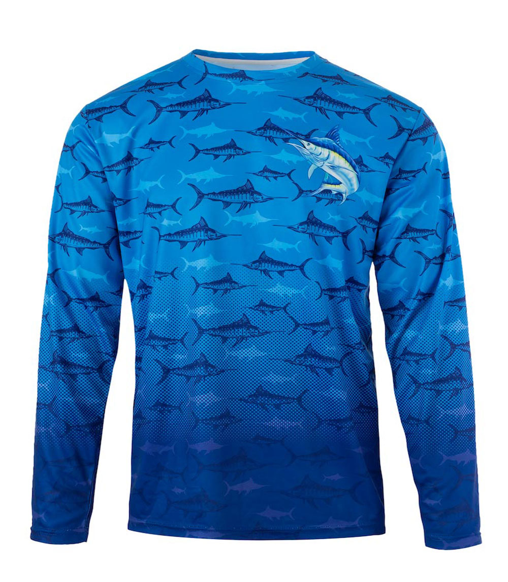 Men Performance L/S Crew Neck w Printed Fish - 7623109