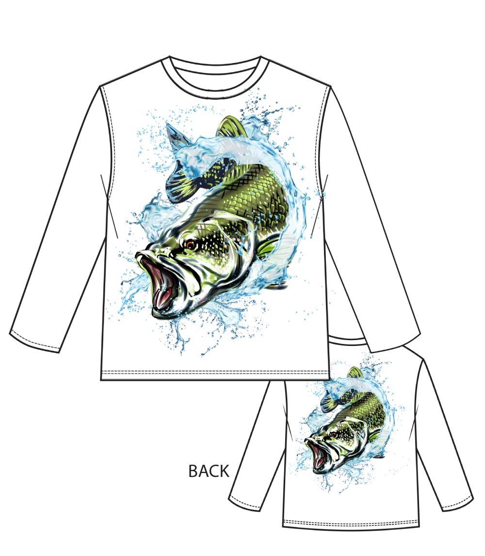 Men Performance L/S Crew Neck w Printed Fish - 7627709