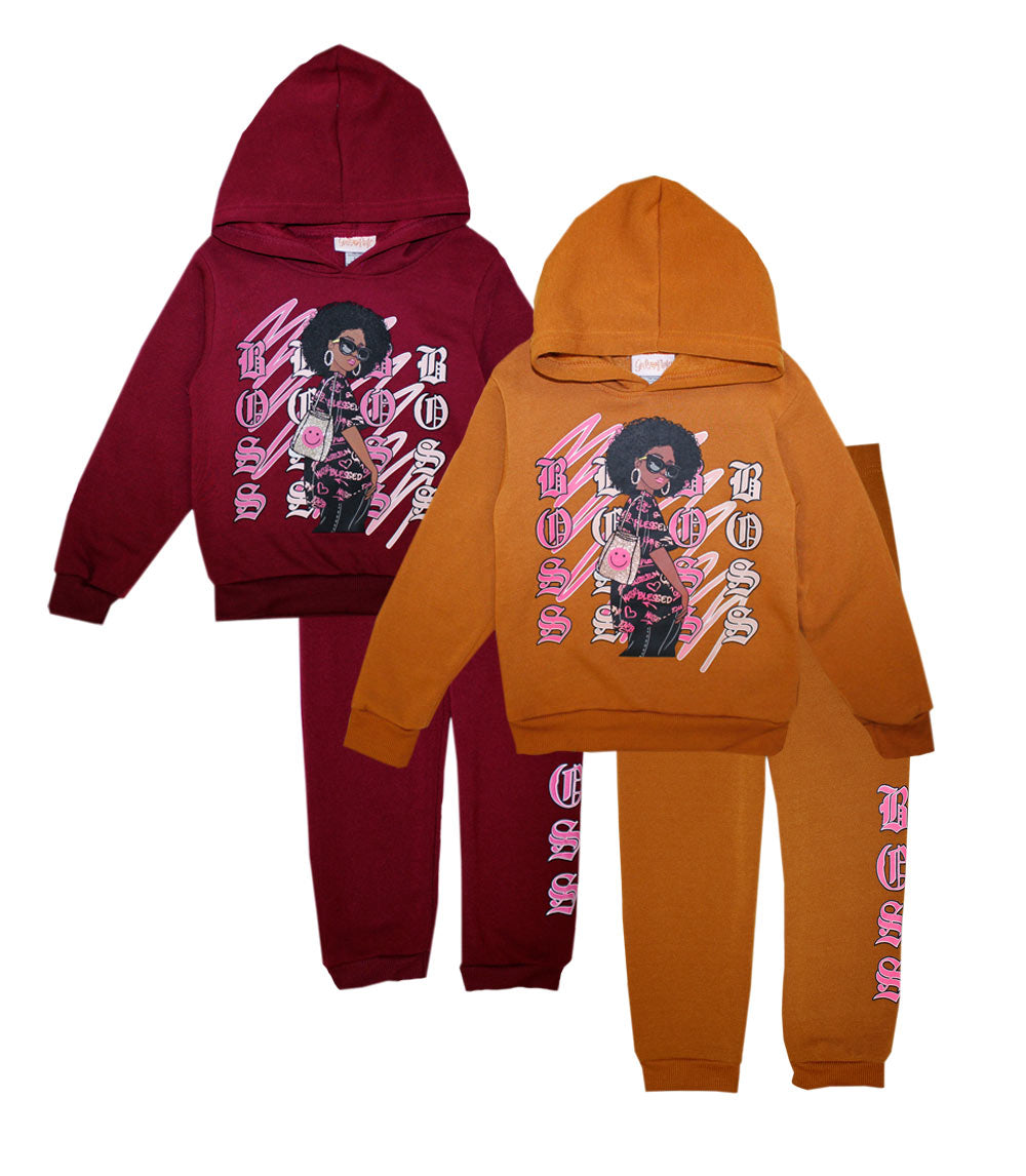 GIRLS PINK Boss Screen Hooded Pull Over Jogset-8652304