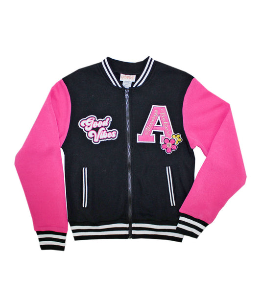 GIRLS PINK 4-6X Zip Front Jacket w Rib and Applique - 0238004