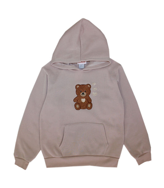 GIRLS PINK 7-16 Bear Patch Hooded Fleece Jacket with Kangaroo Pocket - 0253167
