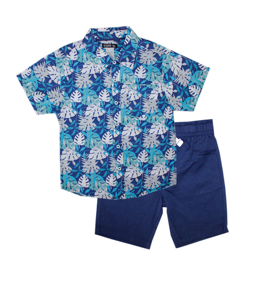 S1OPE Woven Top Leaves Print and Twill Shorts -1479804