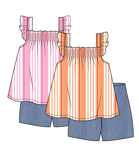 GIRLS PINK Woven Top and Denim Short Set - 2116801