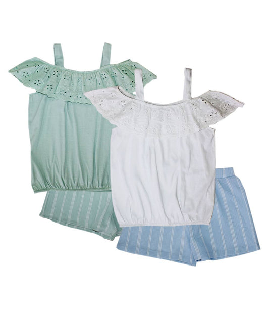 GIRLS PINK Top with Eyelet Ruffle Woven Short Set - 2119802