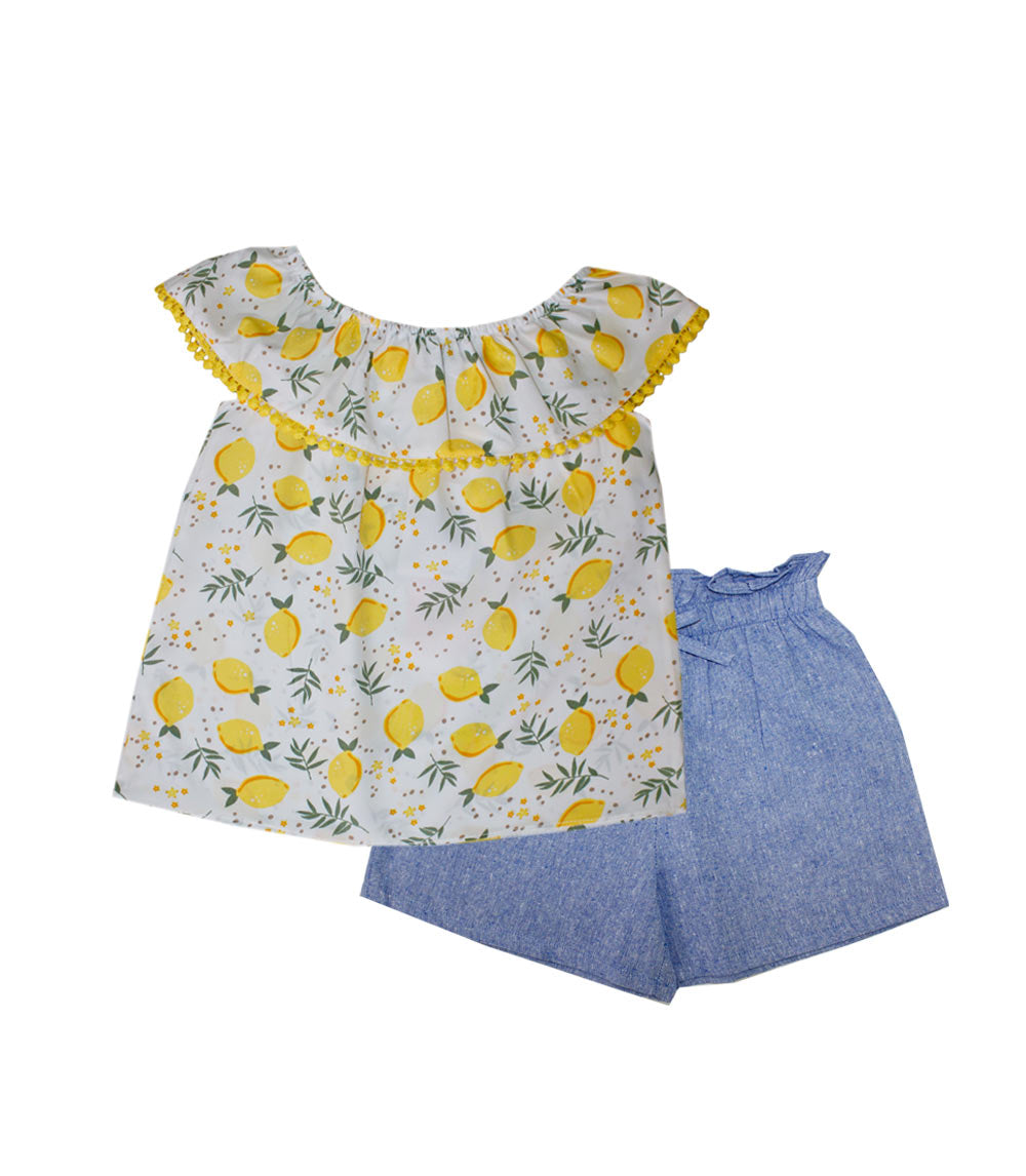 GIRLS PINK Poly Crepe with Ruffle Top and Chambray Short Set  -2136104