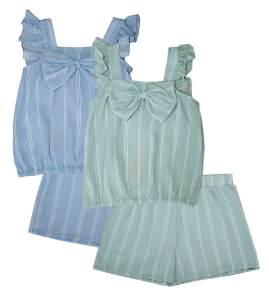 GIRLS PINK Top with Bow and Ruffle on Straps Woven Short Set - 2145767
