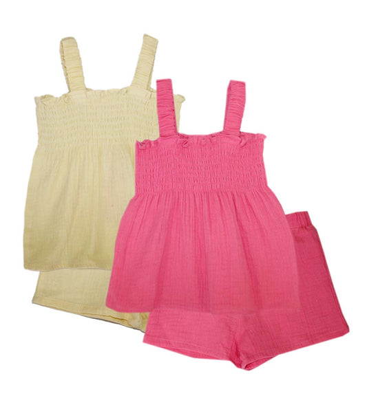 GIRLS PINK Smocked Strappy Double Gauze Short Set - 2175201