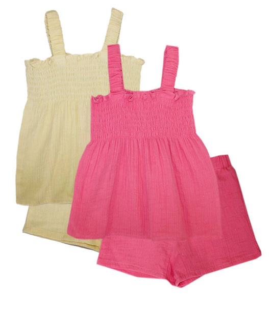 GIRLS PINK Smocked Strappy Double Gauze Short Set - 2175202