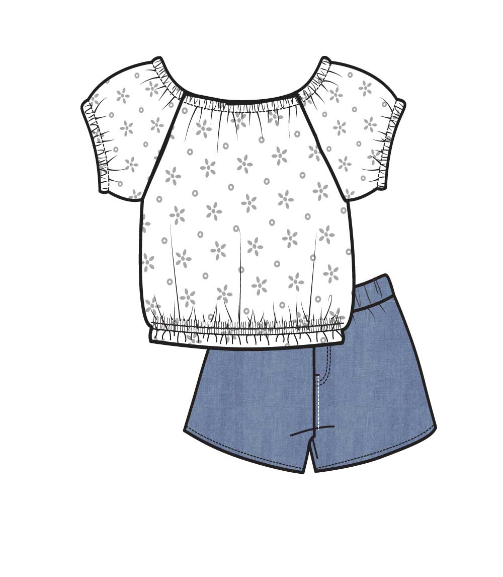 GIRLS PINK Poly Hakoba Top and Denim Short Set - 2182002