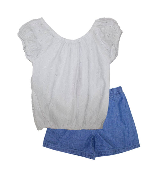 GIRLS PINK Poly Hakoba Top and Denim Short Set - 2182002