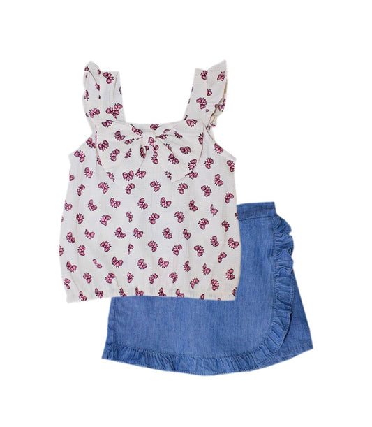 GIRLS PINK Aqua Bubble Top with Bow and Denim Skort - 2466702