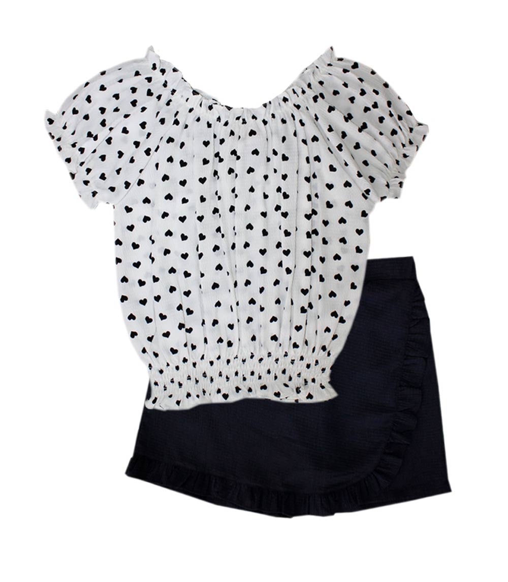 GIRLS PINK Smocked Top Heart Print with Skort Set - 2472204