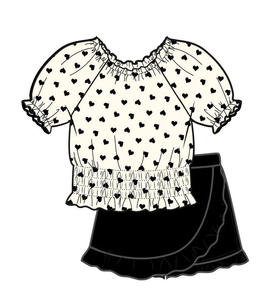 GIRLS PINK Smocked Top Heart Print with Skort Set - 2472267