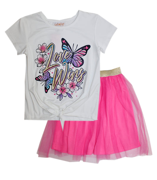 GIRLS PINK Butterfly Screen Top with Tulle Skirt-2480727