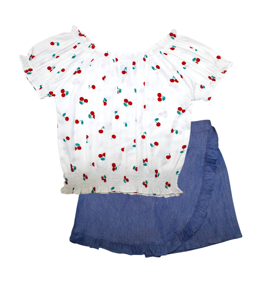 GIRLS PINK Polycrepe Top with Denim Skort - 2490667