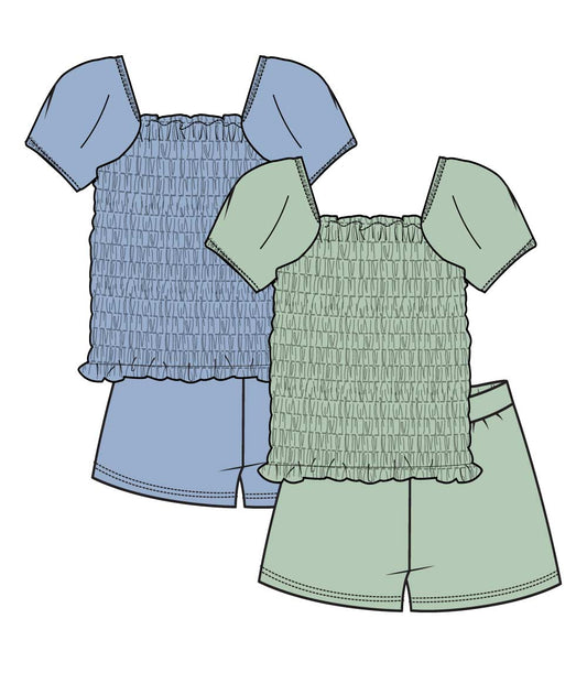 GIRLS PINK Smocked Top with Short Ruffle Set - 2852467