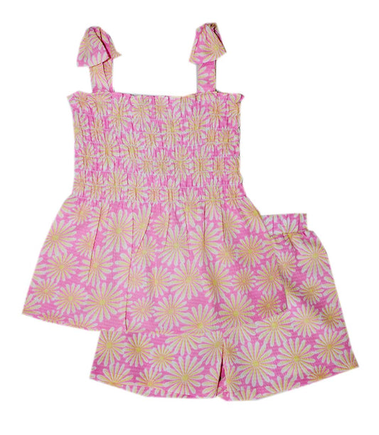 GIRLS PINK Smocked Daisy Print Top with Short Set - 2887701