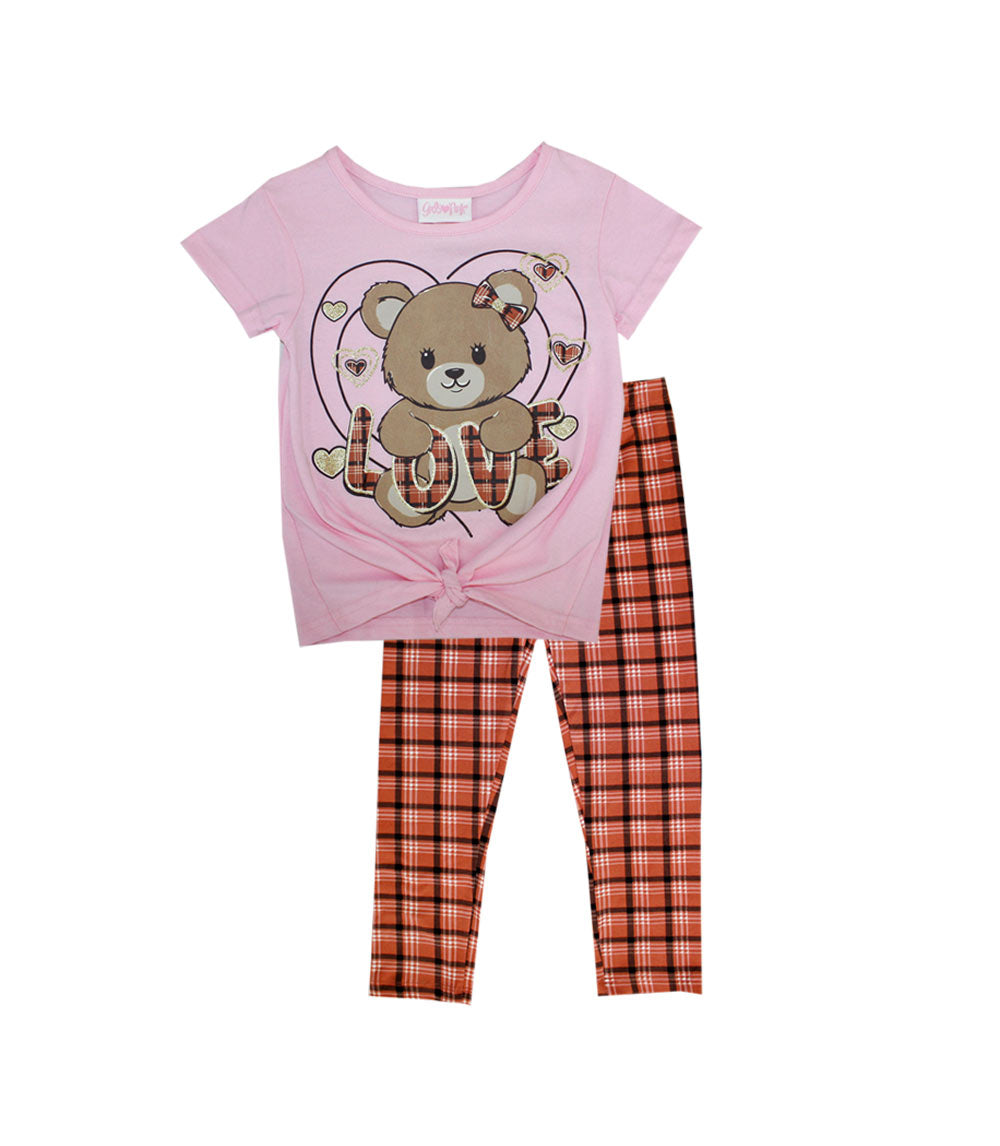 GIRLS PINK Bear Love Screen Tie Front Top and Legging-6320104