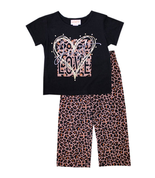 GIRLS PINK Just Love Heart Screen Top w Flared Pant Animal Print-6568504