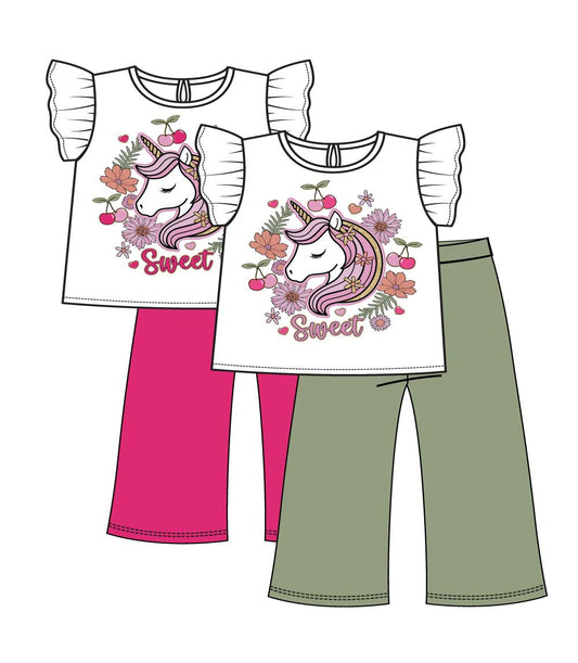 GIRLS PINK Unicorn Sweet Screen Top w Flared Pant-6589802