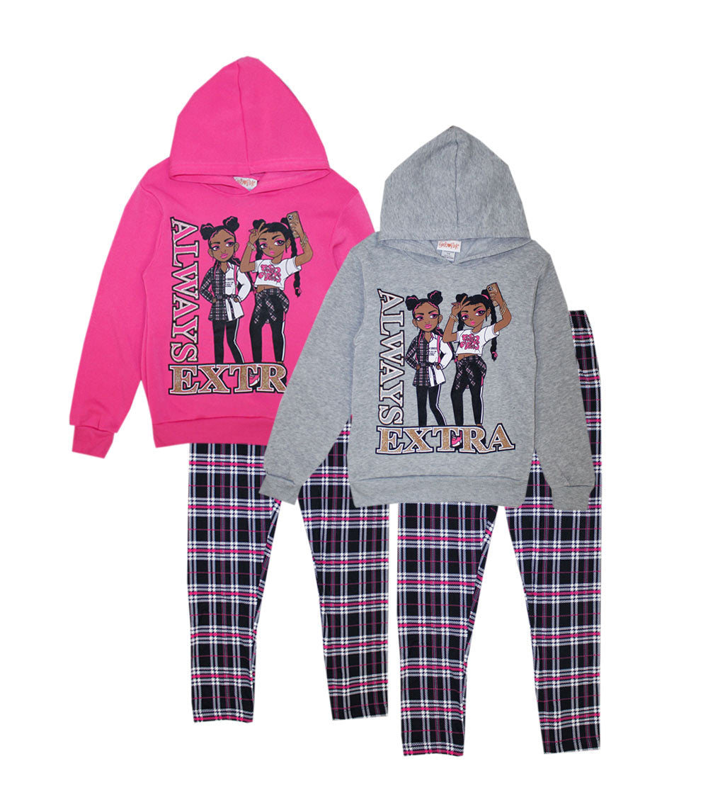 GIRLS PINK LS Hooded Top and Plaid Legging-7330767