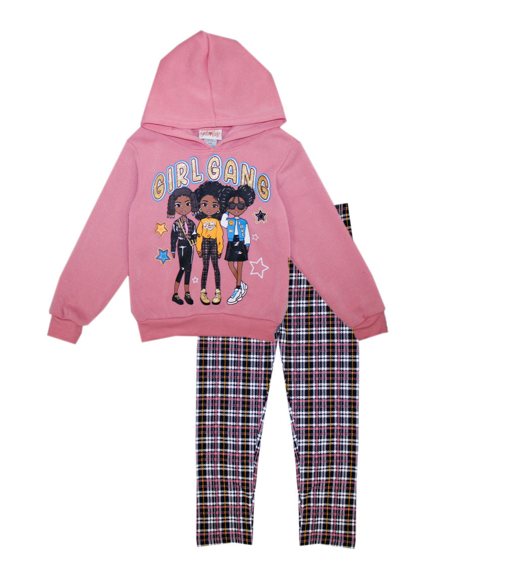 GIRLS PINK LS Hooded Top and Plaid Legging - 7341904