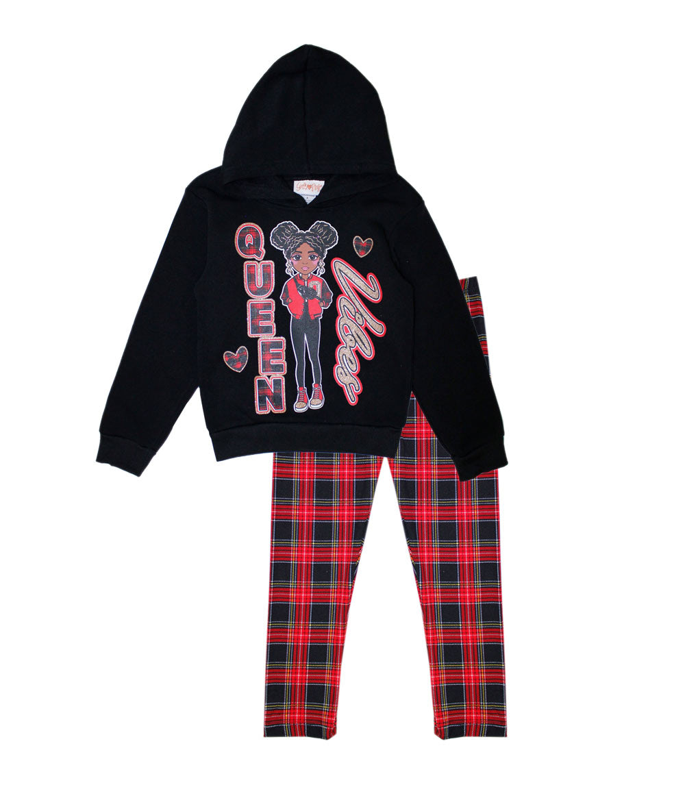 GIRLS PINK LS Queen Vibes Hooded Top and Plaid Legging-7364067