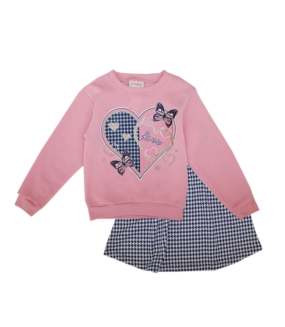 GIRLS PINK Crew Neck Long Sleeve Top and Plaid Skirt-7468567