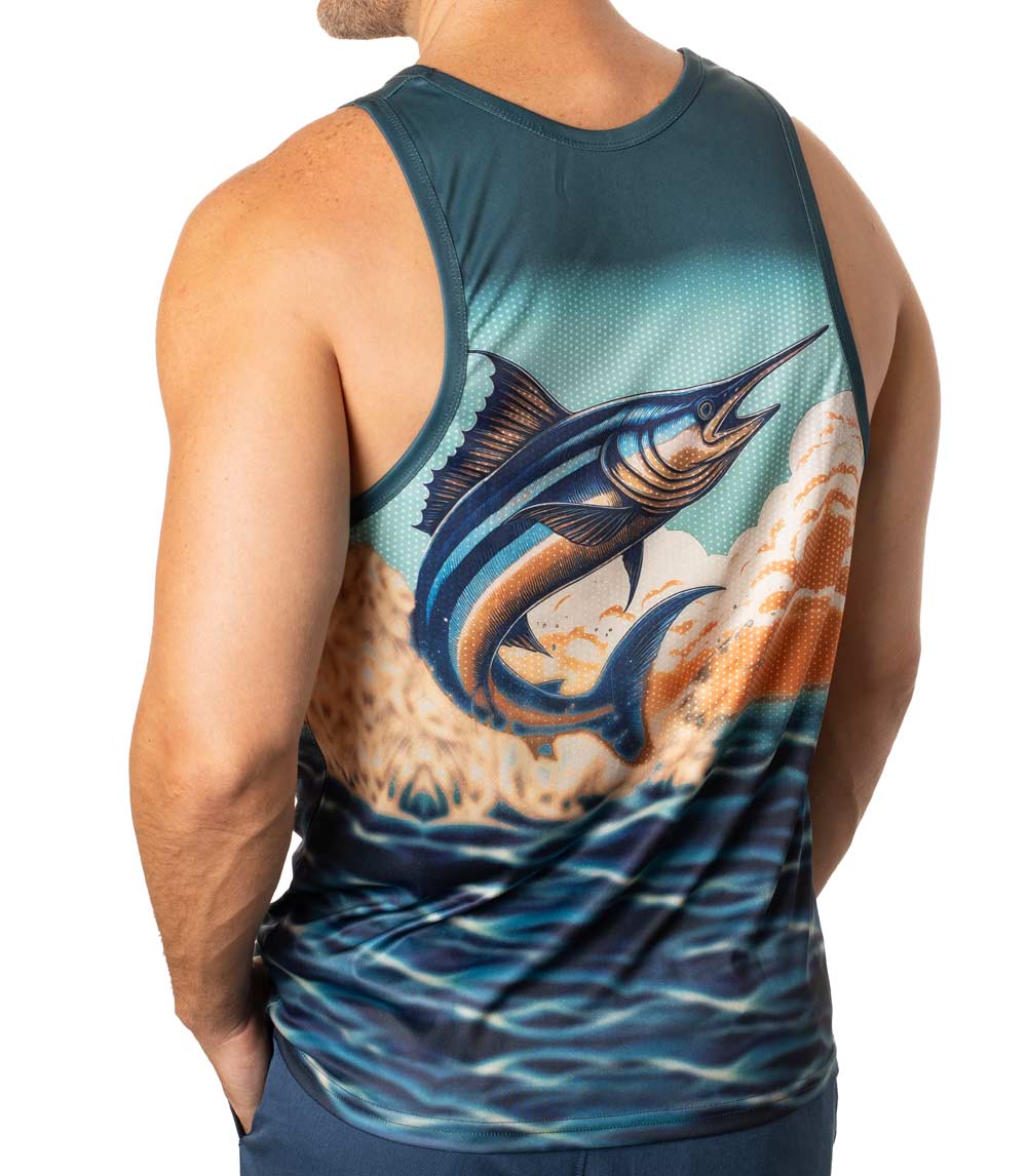 Men Performance Muscle Tank Top Marlin Fish Graphic-7524209