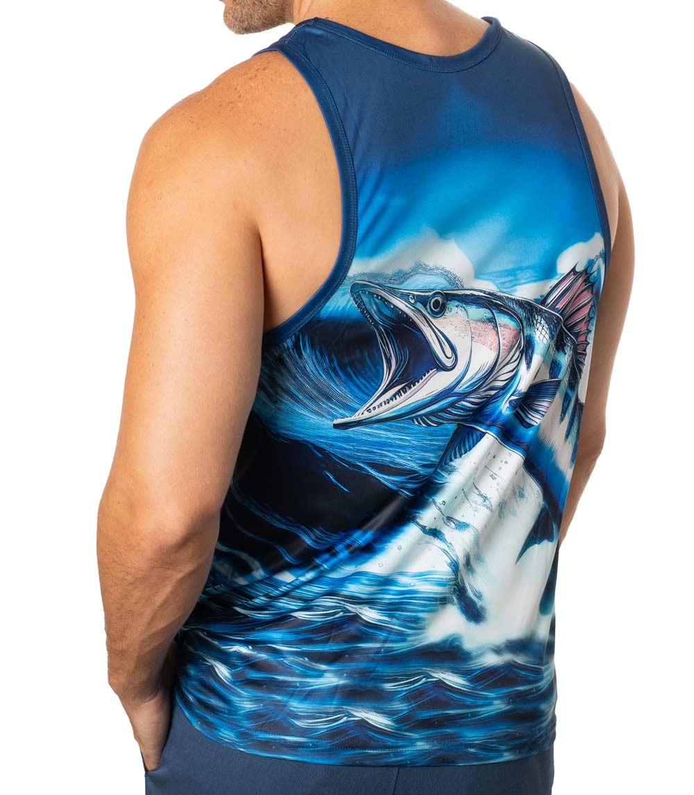 Men Performance Muscle Tank Top Fish Graphic-7536009