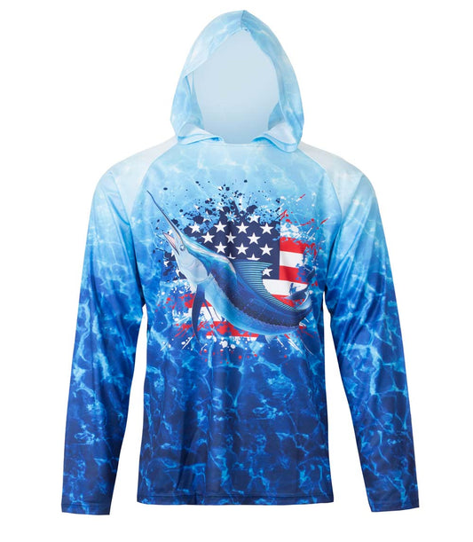 Boys Performance Hoodie Top Fish USA Flag Graphic-7648002