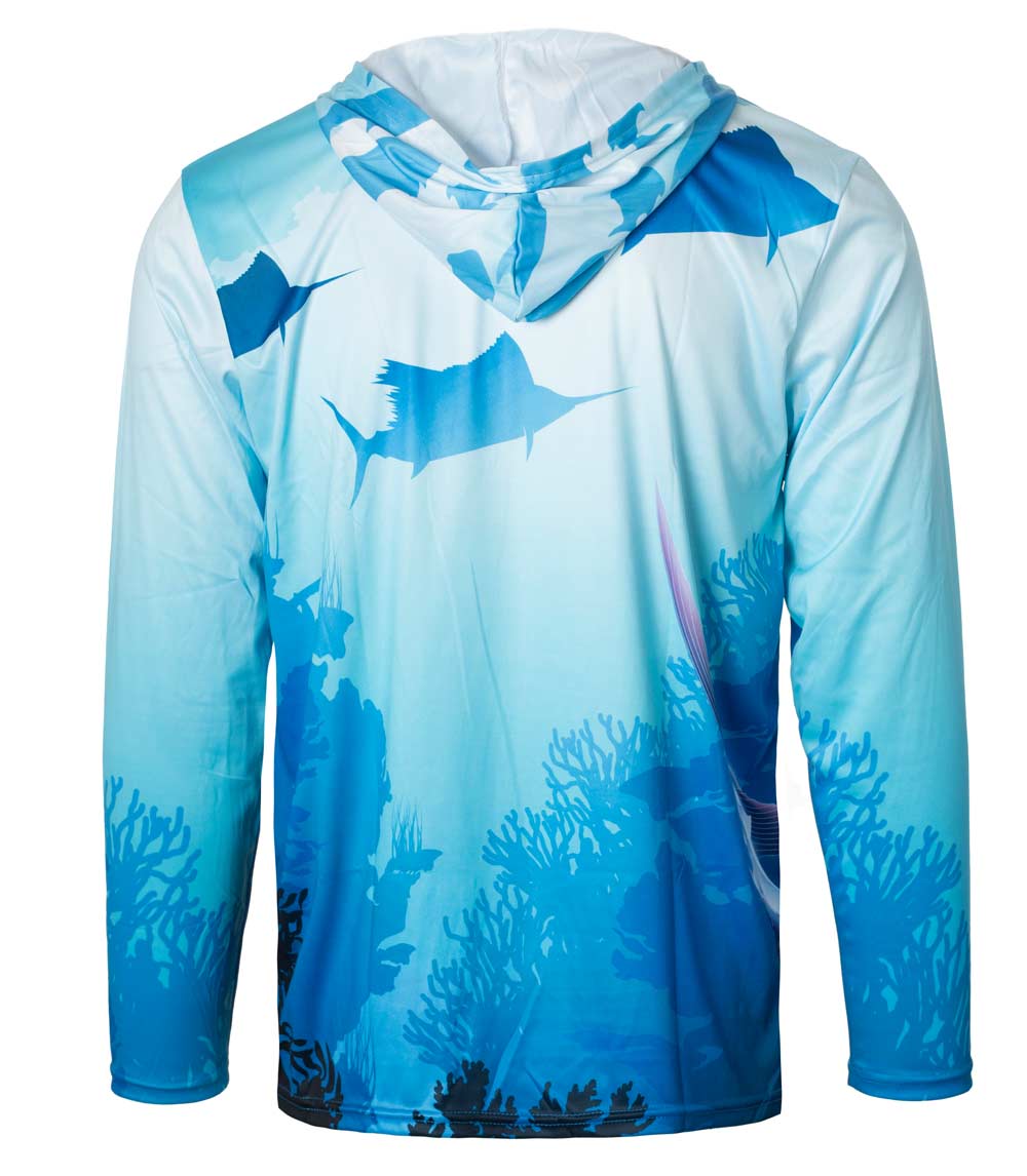 Men Performance Hoodie Top Deep Blue Sea Marlin Fish Graphic-7665809
