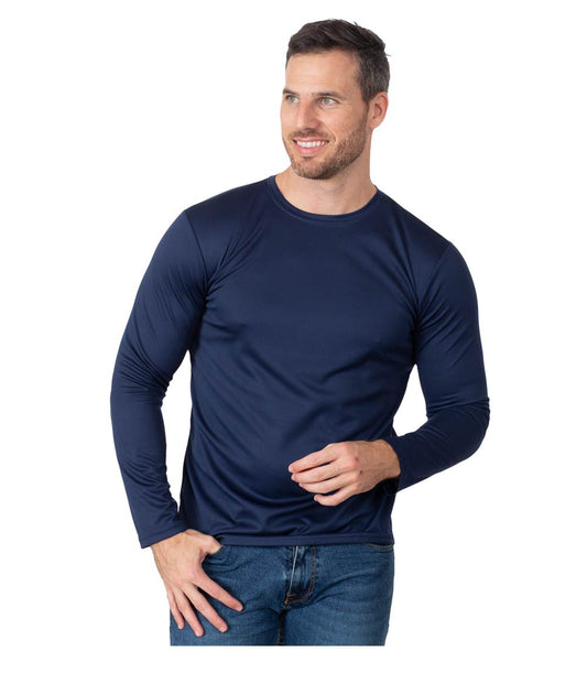 Men Close Mesh L/S Crew Neck Navy - 7690609